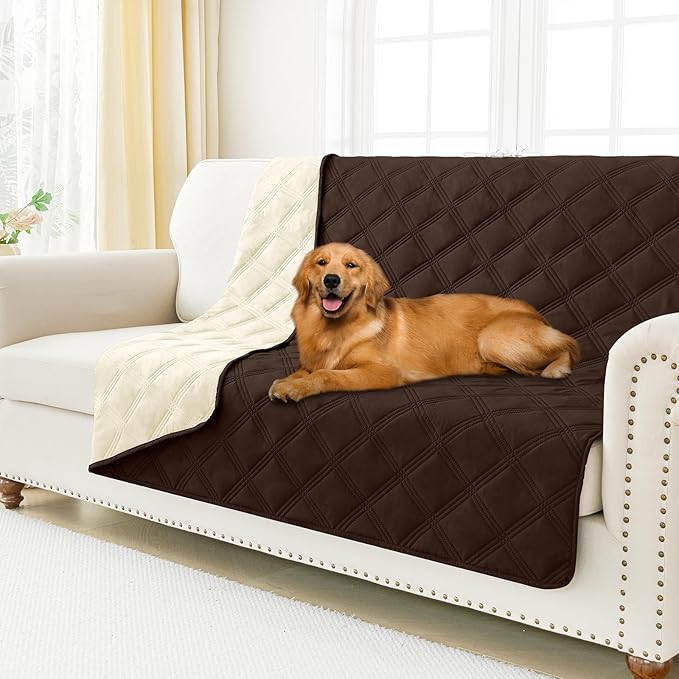 Smiry Waterproof Dog Bed Cover Blanket 68x82, Soft Reversible Pet Blanket, Washable Leakproof Cats Dogs Couch Cover for Sofa, Couch, Furniture, Chocolate/Beige