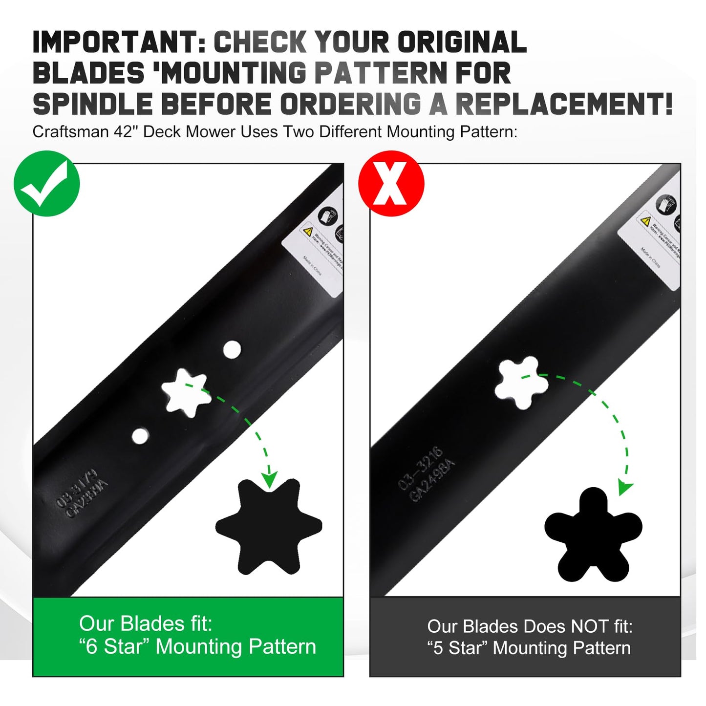 Grasscool 942-0616A Mulching Blades with 6 Star Mounting Pattern for Cub Cadet 42 inch Zero Turn Lawn Tractor MTD Troy Bilt Bronco Pony 42" Deck Mower Replace 742-0616A 742-0616 942-0616