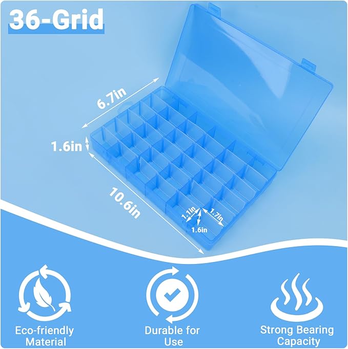 Nail Organizer Storage Box 36 Grids, 2 Pack Rhinestone Container, Acrylic Press Fake Nail Tip Craft Art Accessories Plastic Empty Case, Display Holder for Jewelry Diamond Charms Gem Bead Polish