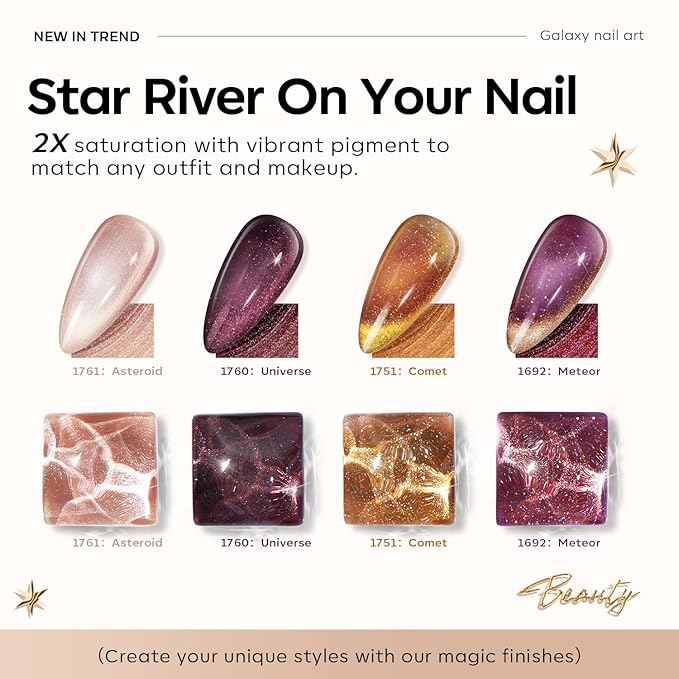 modelones Gel Nail Polish Set, 6 Colors Winter Nude Brown Gel Polish Glitter Burgundy Shiny Champagne Gold Magnetic Cat Eye Effect Sparkle Stunning Home Nail Art Kit Gift for Girl Women