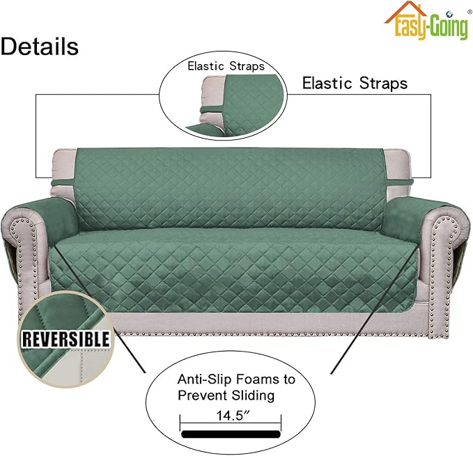 Easy-Going Reversible Loveseat Couch Cover for 2 Cushion Couch Sofa Cover for Dogs Water Resistant Furniture Protector with Foam Sticks Elastic Straps for Pet (Loveseat, Cyan/Ivory)