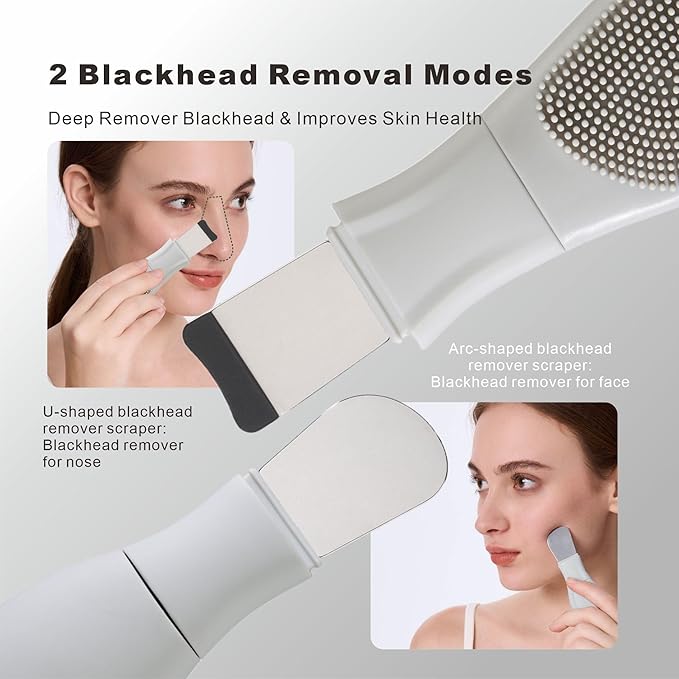 Multifunctional Face Washing Brushes,2 in 1 Pore Cleaning Brush & Blackhead Scraper,Pimple Extractor for Women Men,Face Scraper Skin Spatula,Pore Scrubber for Deep Cleansing.(Gray)