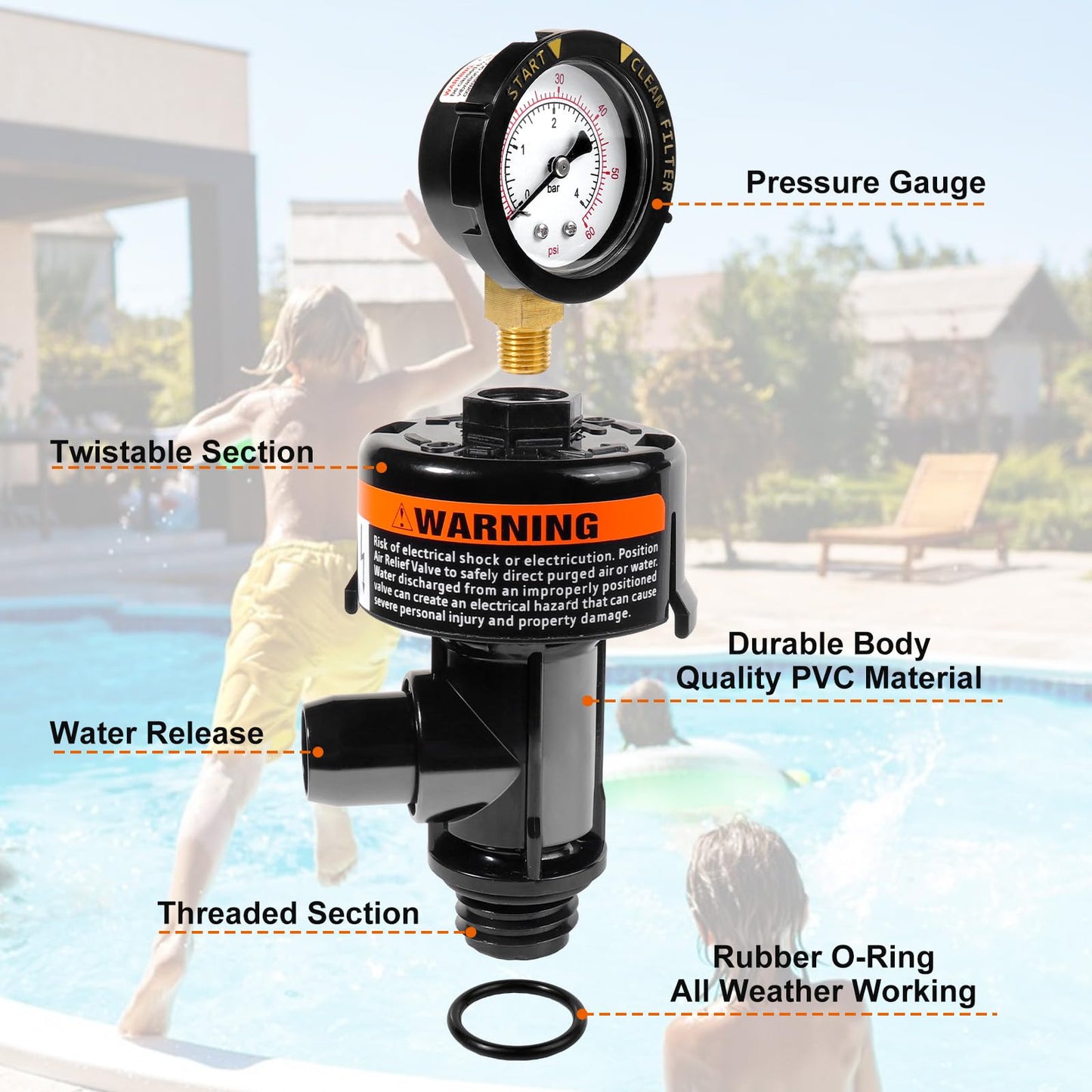 98209800 Manual Air Relief Valve Assembly with Pool Filter Pressure Gauge, Spa Pool Filter Pressure Valve Compatible with Pentair Air Relief Valve Fit for FNS, Clean and Clear, Quad De, 4000 Series