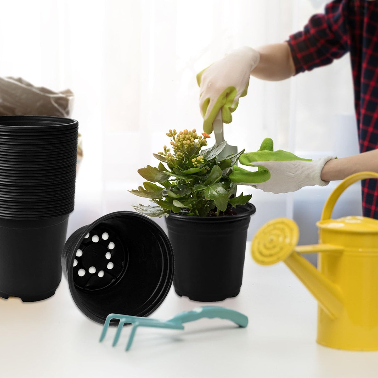 OJYUDD 120 Pcs 0.5 Gallon Black Plastic Plant Nursery Pots,Plant Seedling Pots with Drainage Holes,Black Flower Planting Container for Seedlings Transplanting,Planting,Succulent