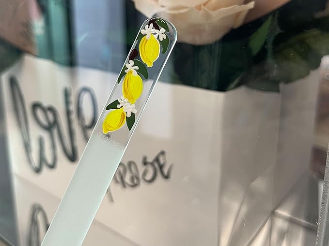 Hand-Painted Glass Nail File Ã¢ÂÂ Czech Crystal Manicure File with Lemon Design, Gentle Durable Nail Care Tool, Gift for Women