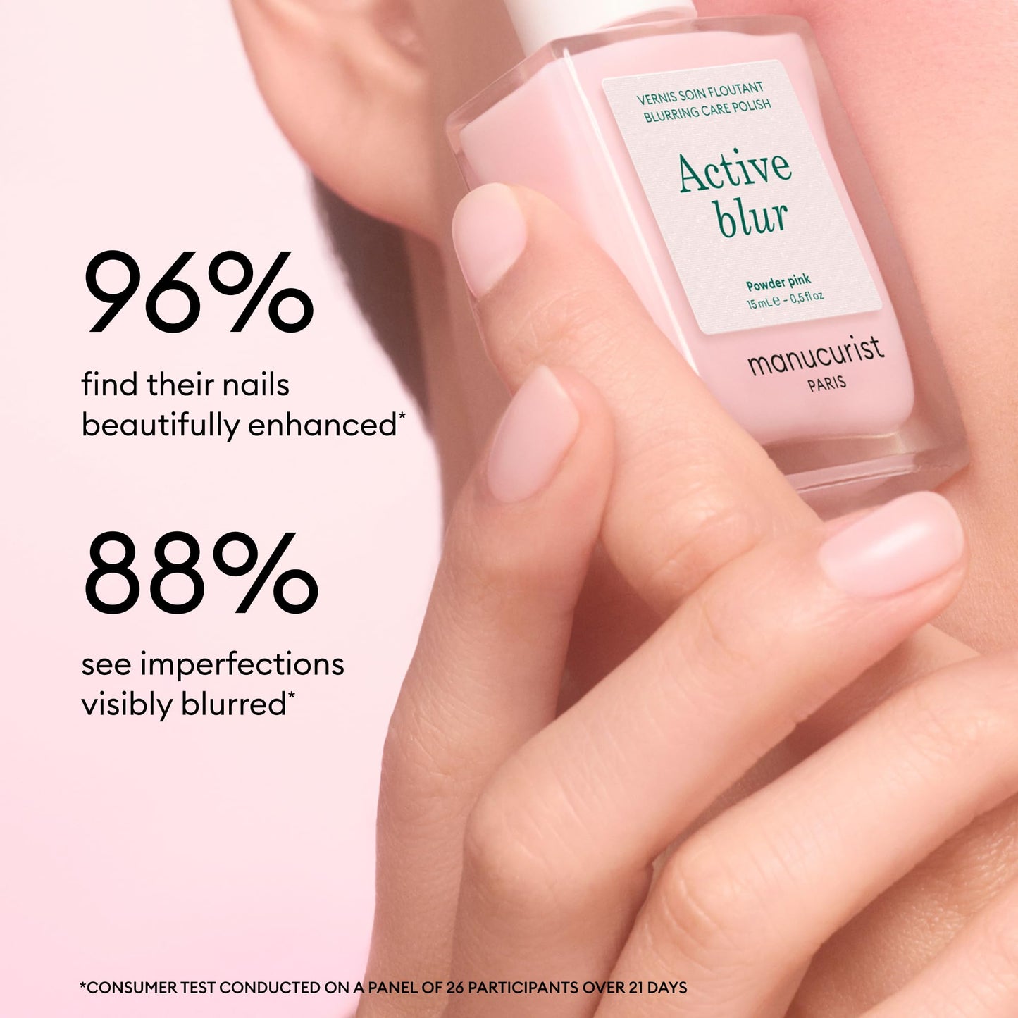 Manucurist Active Blur™ Blurring Treatment Nail Polish – Powder Pink Matte Nails Care with Niacinamide – No Lamp – Vegan & Made in France – Nail Strengthener and Growth for Weak Nails – Plant-Based