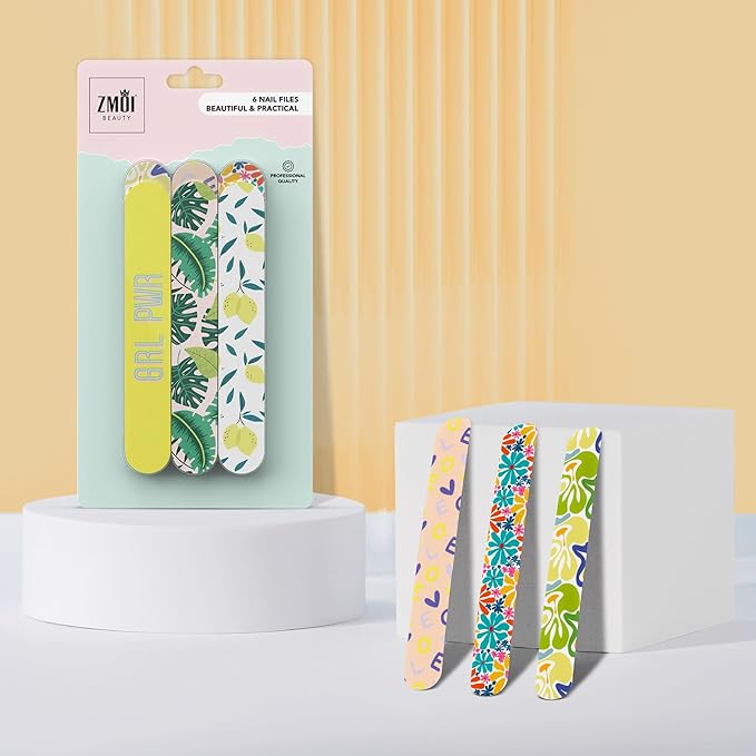 Nail Files - Professional Medium Emery Boards 6 Dual-Sided Medium, Fine Grit for Natural/Acrylics - Nail Shapers to Smooth/Refine Nails (Pack of 2)