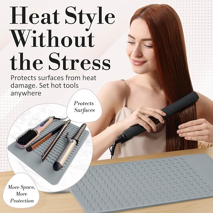 Milaya Beauty Extra Large Heat Resistant Mat for Hair Tools – Silicone Curling Iron Holder & Flat Iron Holder – Non-Slip Hot Tool Mat & Vanity Mat – Vanity Accessories for Women, Salon, Travel