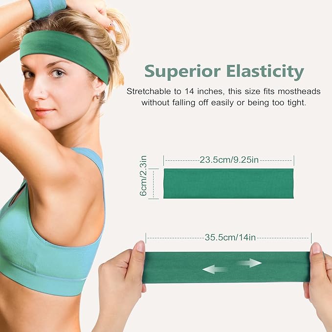 DiyJibb Headbands for Women, Stretchy Non Slip Soft Cotton Cloth Hair Bands for Sports, Workout, Yoga and Running, 7pcs
