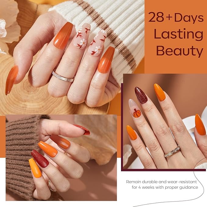 modelones Gel Nail Polish Set, 6 Colors Winter Brown Maple Burnt Orange Maroon Burgundy Red Glitter Gel Polish Cherry Mocha Turkey Pumpkin Color Changing Nail Polish LED Gift