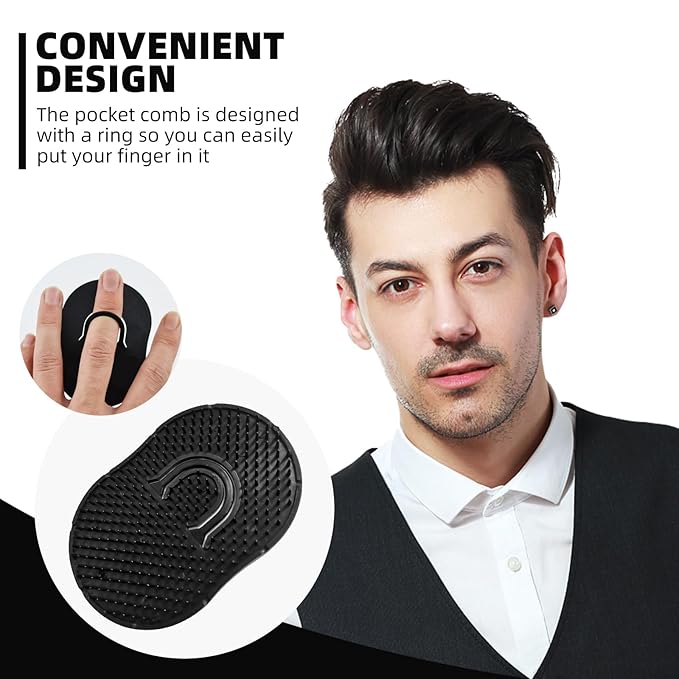 Soft 'N Style 6 Packs Pocket Palm Combs, Shampoo Comb, Massager Hair Brush Comb, Scalp Massager Brush Comb, Wave brush, Palm hair brush (Black)