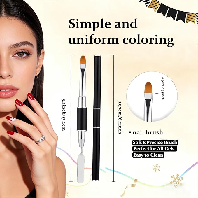 Dual-Ended Gel Nail Brush Set - Nail Sculpting Tool for Poly Extension, Sculpture Gel - Polygel Brushes Manicure Design Kit for Salon & DIY Use, 2Pcs Black&White