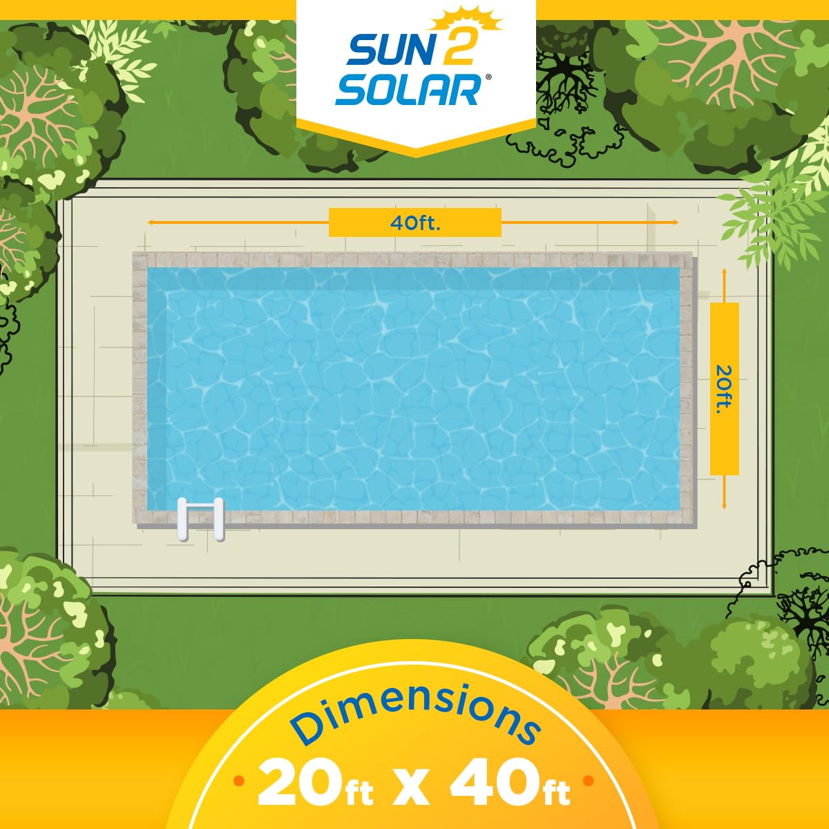 Sun2Solar Blue 20 ft x 40 ft Rectangle Solar Cover | 800 Series | Heat Retaining Blanket for Rectangular Inground & Above Ground Swimming Pools | Use Sun to Heat Pool | Bubble Heating Blankets