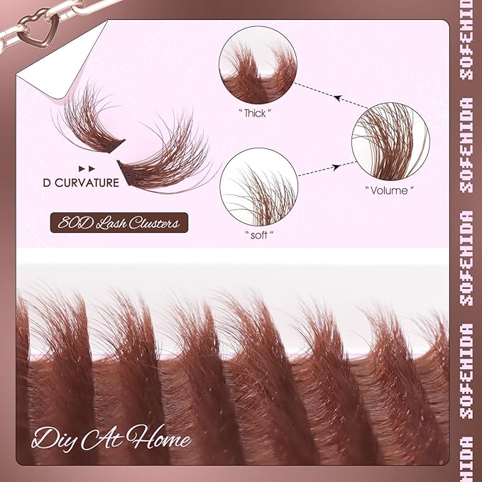 SOFENIDA Brown Lash Clusters Dark Brown 80D Individual Cluster Lashes 10-18mm Volume Eyelash Extension Cluster Eyelash Extensions 3D Thick Lash Clusters Wispy Lashes Clusters(Brown 80D-10-18MIX)