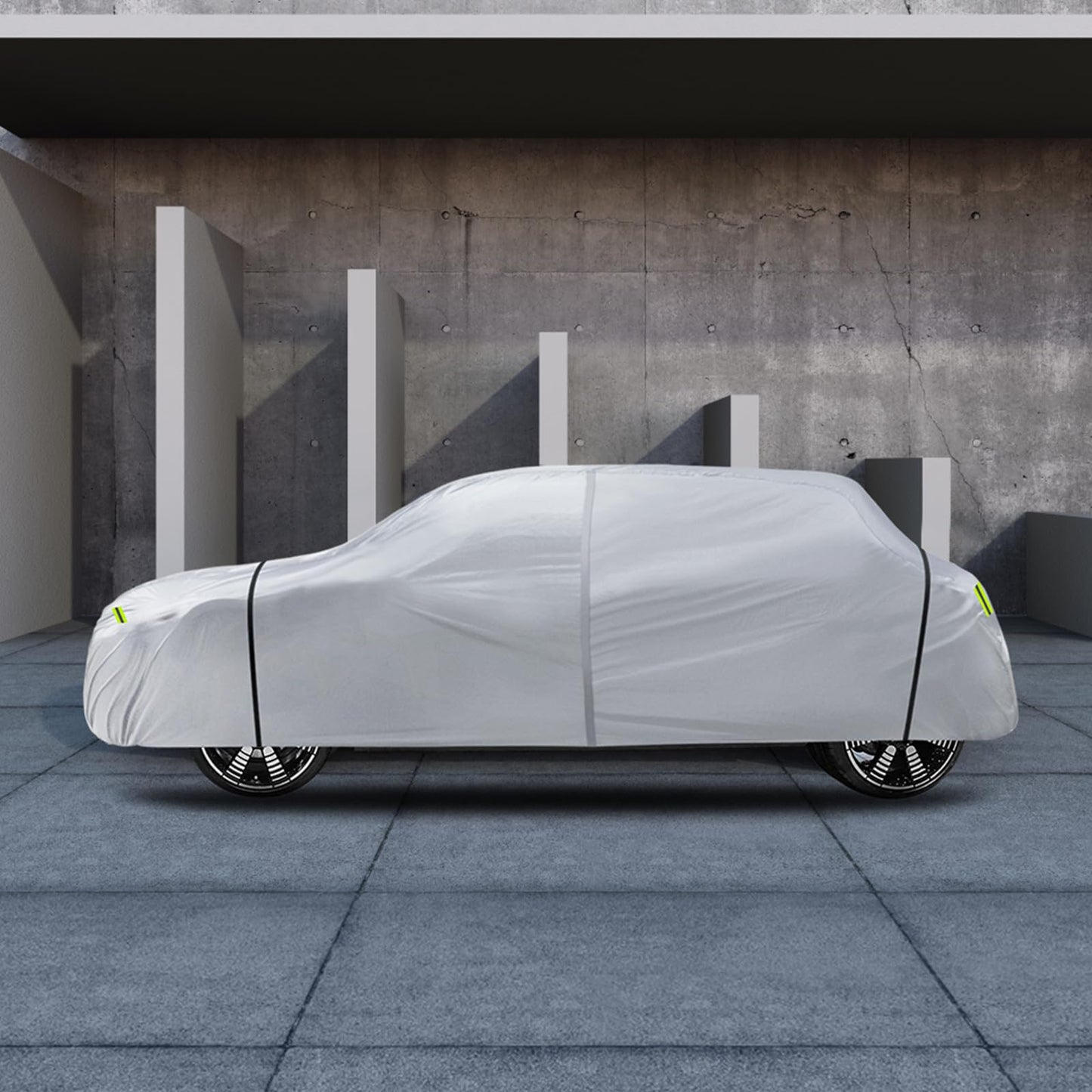 6 Layers Car Cover Waterproof All Weather for Automobiles, Size A1 Universal Fit for Nissan Versa, Kia Rio, Hyundai Accent, Audi TT, Porsche 718, etc (UP to 177 inch), Silver