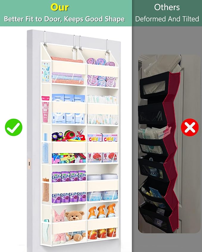 UVIAHOMI Heavy Duty Over The Door Organizer 5 Tiers, Extra Large Behind Door Storage of 10 Big Front & 10 Mesh Pockets, 80lb Weight Capacity, Hanging Doors Storage for Closet Bedroom Nursery, Beige