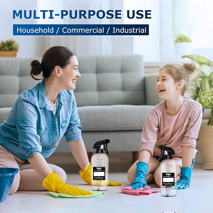 Veco 500mL (17oz) Graduated Spray Bottles, 4-Pack — 360° Any-Angle Spraying for Easy Dilution, Leak-Resistant spray bottles for Cleaning, Plants, Hair & Pet Use + Foldable Funnel