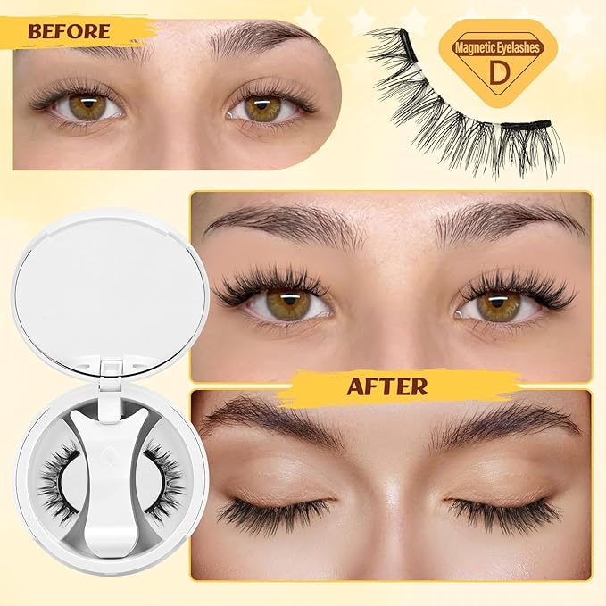QUEWEL Magnetic Eyelashes with Applicator Reusable No Glue Needed Magnetic Lashes Cat Eye Natural Look Lashes Kit Easy to Wear and Remove(NZH D01)