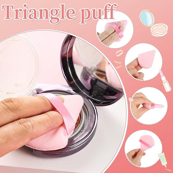 6 Pieces Powder Puff Face Soft Triangle Pink Gifts for Loose and Body Powder, Velour Makeup Sponge Set Setting Powder Puff Makeup Tools