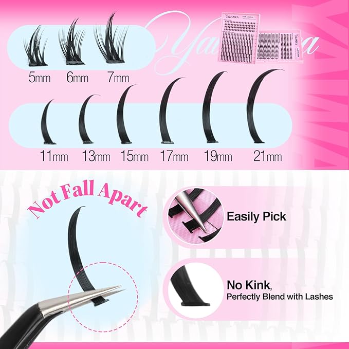 Yawamica Bottom Lashes and Spikes DIY Eyelash Extension Wispy Individual Lash Spikes 11-21mm and 5-7mm Bottom Lash Clusters 240pcs Cluster Lashes Waterproof Eyelash Clusters DIY Entire Spike Lash Look