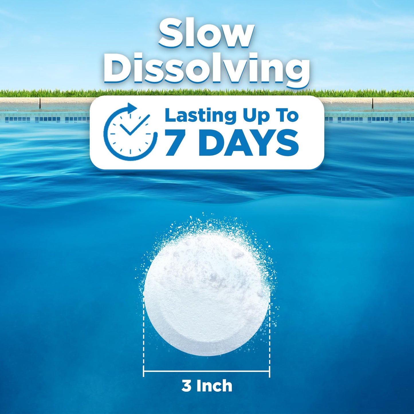 C3… 5 lbs. 3" Stabilized Chlorine Tabs for Swimming Pools | Easy to Use for Above Ground or Inground Pool | Slow Dissolving Individually Wrapped Chlorinating Tablets | 5 Pound Bucket
