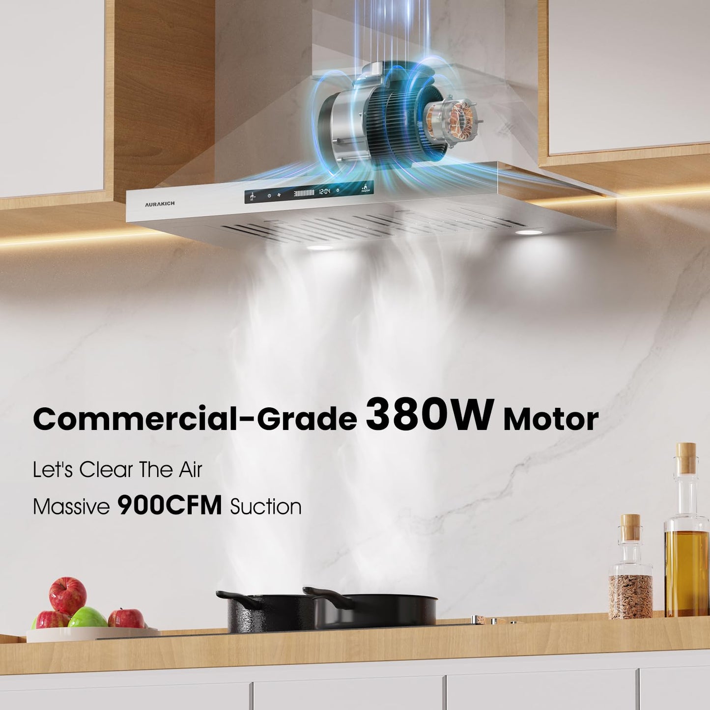 AURAKICH 30-inch Wall Mount Range Hood, 900 CFM Ducted/Ductless Kitchen Vent Hood with Full Copper Motor, Triple Smart Controls (Gesture/Remote/Touch), Tunable LED Lighting, Stainless Steel