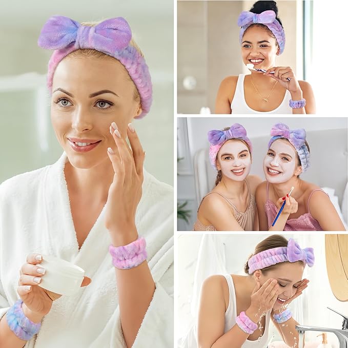 LADES Face Wash Headband and Wristband Set – Soft, Absorbent, Adjustable Headband & Wristbands for Skincare, Makeup, and Spa Routine – Cute, Vibrant Colors, Value Pack