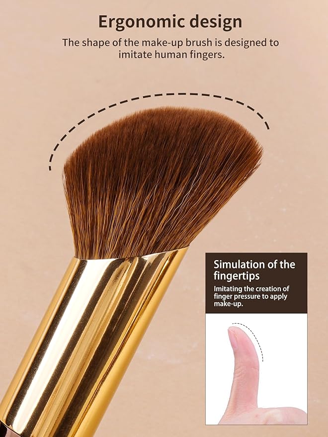 MAANGE 4 PCS Foundation Makeup Brush Set Double-ended Kabuki Brush Contour Brush for Liquid Powder Concealer Cream Cosmetics Blending Blush Face Makeup Tools Kit (Coffee Gold)