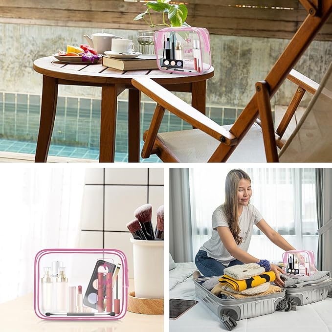 AURUZA Clear Makeup Bag, TSA Approved Cosmetic Travel Toiletry Organizer, Quart Size Carry On Compliant, Water Resistant Airport Airline Essentials