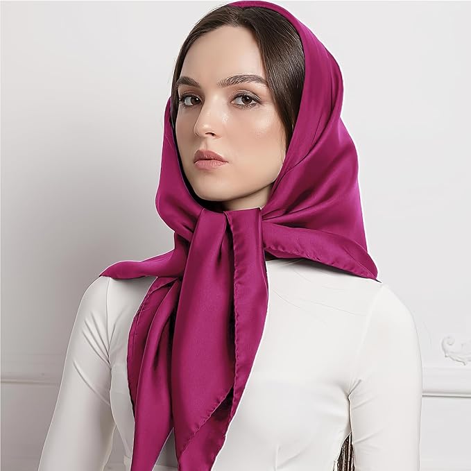 vimate 35" Square Silk Like Head Scarf - Women's Fashion Satin Scarf Bandana for Hair Wrapping at Night.