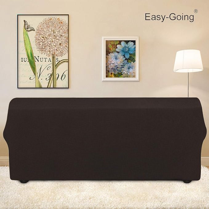 Easy-Going Stretch Oversized Sofa Slipcover 1-Piece Sofa Cover Furniture Protector Couch Soft with Elastic Bottom for Kids, Polyester Spandex Jacquard Fabric Small Checks Chocolate