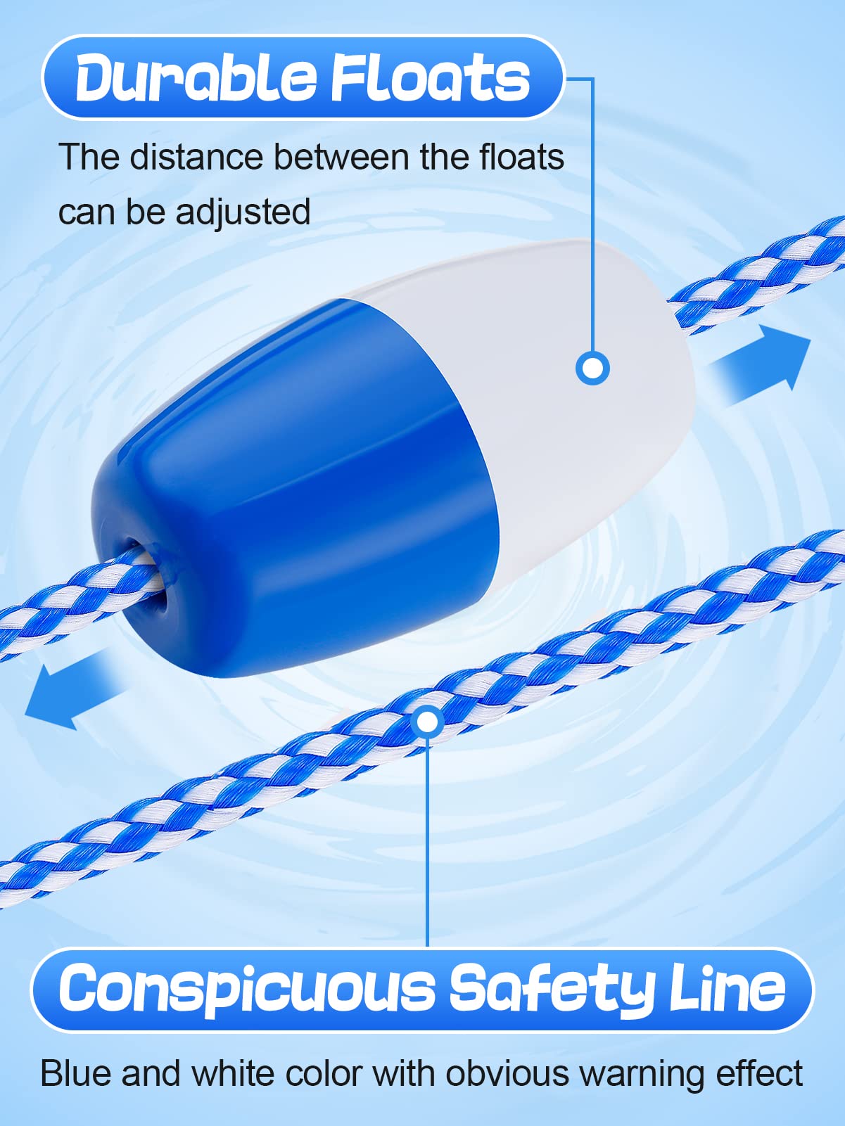 Aulock 20Ft Pool Safety Rope with Floats - Effective Visibility Floating Pool Rope Divider Barrier with Pre-Assembled Stainless Steel Hooks for Indoor and Outdoor Swimming Pools Separating Depth