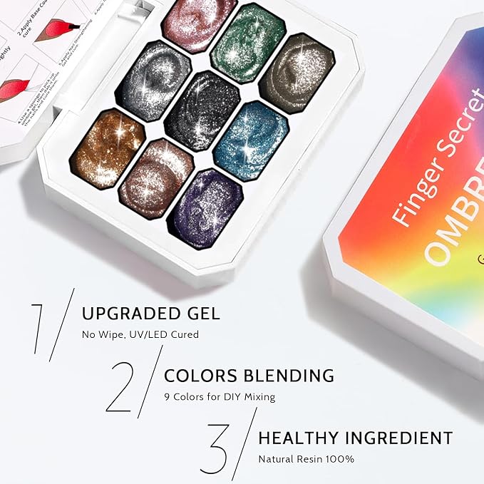 Christmas Pearl Gel Nail Polish, 9 Colors Glitter Ombre Gel Polish Palette Pat Paint Aurora Mermaid Gold Silver Green Pink Sparkle Reflective Holographic Nail Art, No Wipe, UV/LED Curing (Set 11)