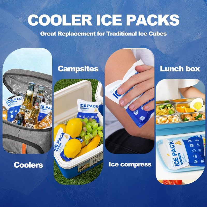 Blue Ice Packs for Coolers, Shipping and Lunch Box | Cold for Up to 48 Hours | Slim Size Long-Lasting Reusable Ice Pack | Gel Freezer Packs for Camping, Beach, Fishing, Shipping Food (4" X 4" 100pcs)