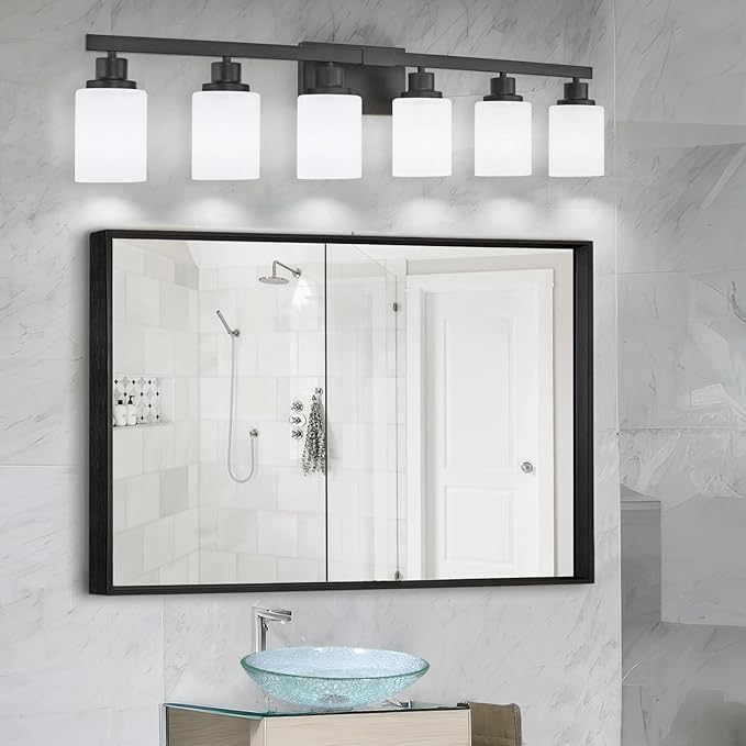 DIKAIDA 6-Light Black Vanity Lights, 38'' Modern Bathroom Vanity Lighting Fixtures for Mirror, Matte Bathroom Lighting Fixtures, Black Wall Sconces for Bedroom Living Room