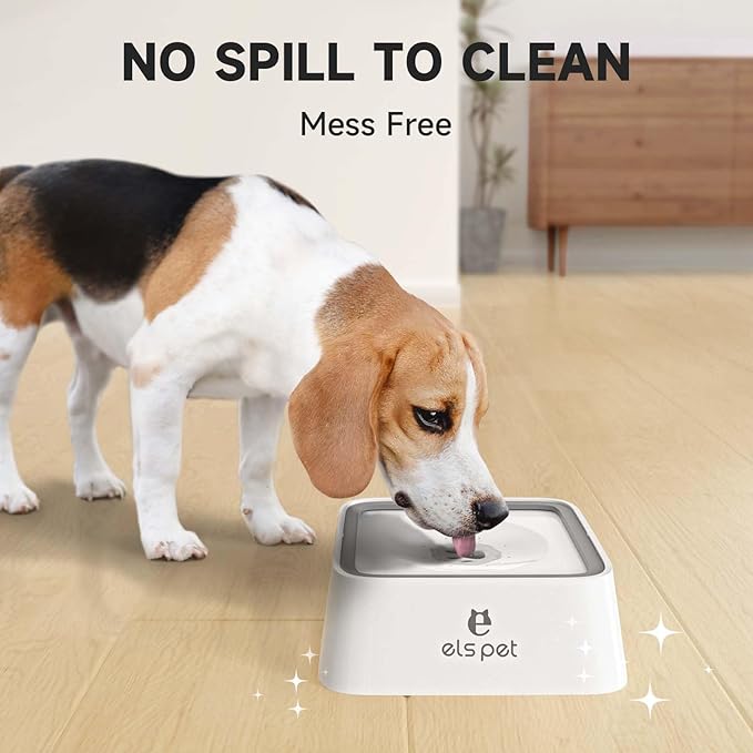 ELS PET Anti-Spill Dog Water Bowl with Floating Disk, Large Capacity, 2L/70 fl oz, Nylon Material, Dimension 10 x 10 x 3.5 in