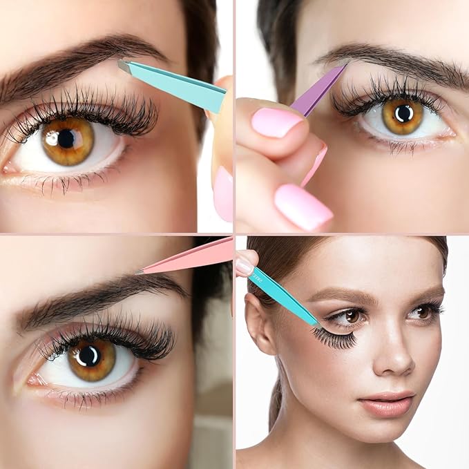 SWEET VIEW 7pcs Eyebrow Tweezers Kit for Women Precision Plucker with Brow Scissors & Razor & Spoolie for Facial, Chin, Brow, Splinter and Ingrown Hair