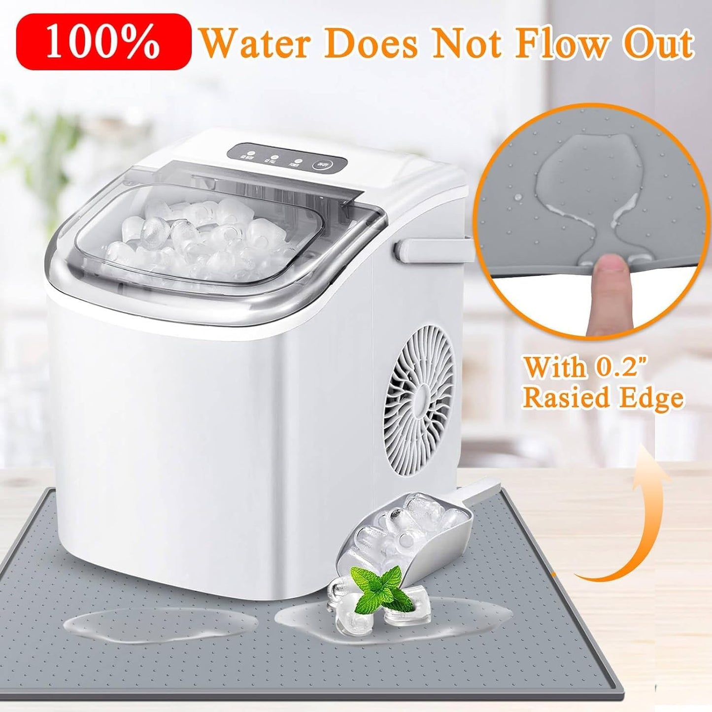 Nugget Ice Maker Countertop Mat with Non-Slip Dots, Waterproof Silicone Mat for Portable Small Mini Countertop Ice Machine Maker, 19''x12''