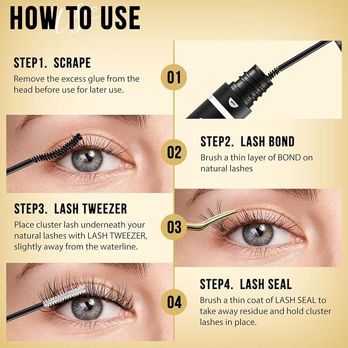 QUEWEL Lash Clusters 320Pcs Cluster Lashes 10D+20D C Curl Lash Cluster Eyelash Extensions Mix9-16mm Individual Eyelashes Clusters Wispy Lash Clusters Thin Band Soft to Use at Home(10D+20D C Mix9-16)