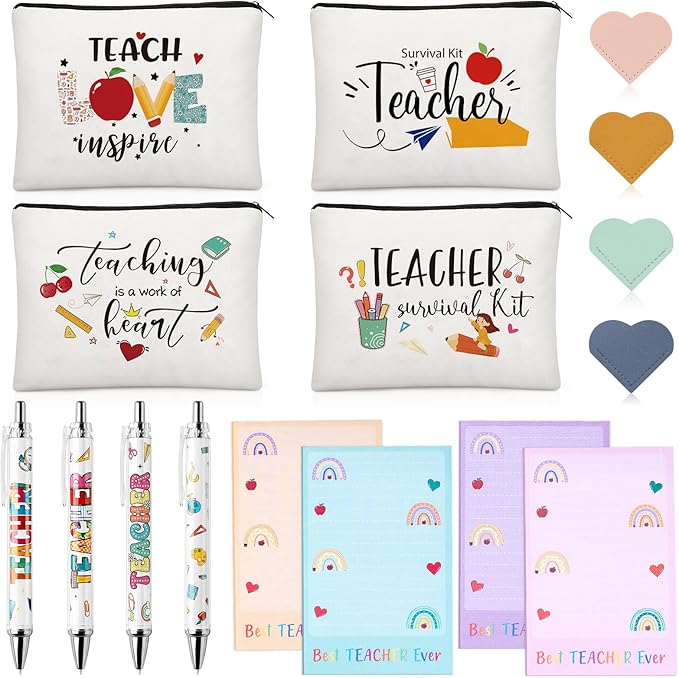 Teacher Appreciation Gifts in Bulk,16 PCS Teacher Gifts with Makeup Bag Sticky Note Pads Bookmarks Pen,Back to School Christmas Valentine End of Year Thank You Gift from Students