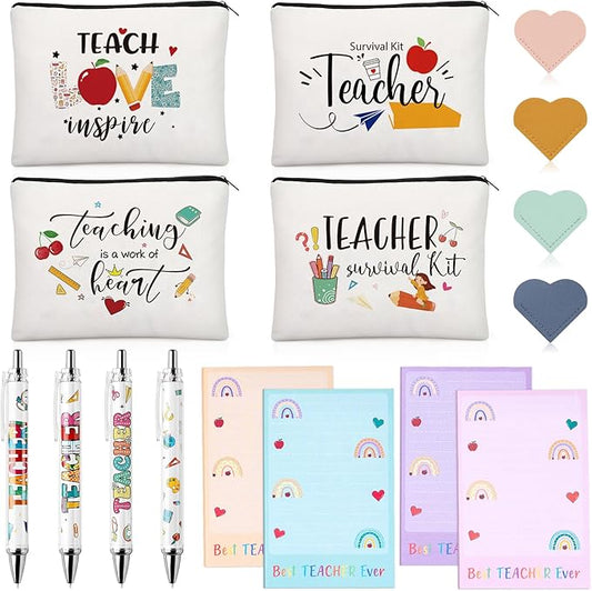 Teacher Appreciation Gifts in Bulk,16 PCS Teacher Gifts with Makeup Bag Sticky Note Pads Bookmarks Pen,Back to School Christmas Valentine End of Year Thank You Gift from Students