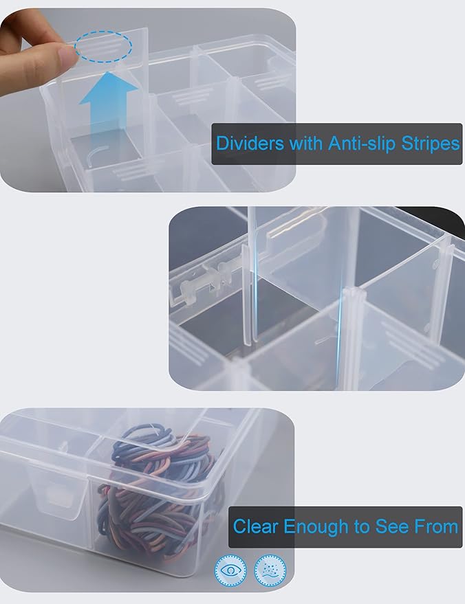 Hlotmeky Plastic Organizer Box with Dividers - Bead Organizer, 15 Large Grids, Clear Snack Box Container