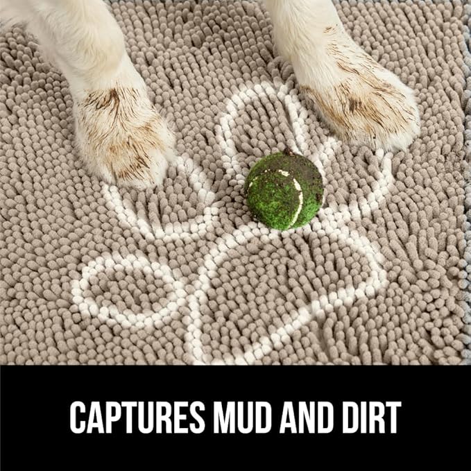 GORILLA GRIP SoakSTOPPER Dog Door Mat, 30x20 Machine Washable Rug Absorbent Doormat Captures Moisture Mud Dirt, Quick Dry Soft Chenille Entryway Rugs Indoor Entrance Mats for Dog Paws, Beige Ivory