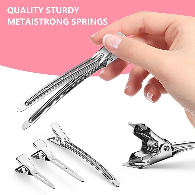 Metal Alligator Hair Clips for Women，Duck Billed Hair Pins 52pcs, Silver Professional Styling Hair Clips for Long Hair Cutting & Needle Rolling& Give Gift- Viywicz