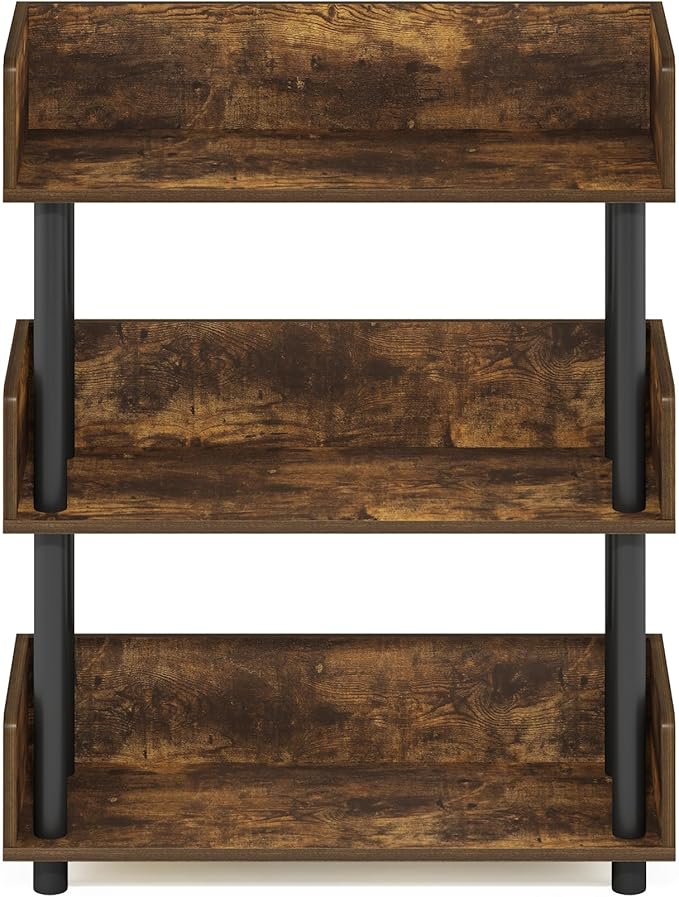 Furinno TURN-N-TUBE Display Shelf, 3-Tier Storage Shelves with Side Panels, Open Shelves Book Shelf with Rounded Corner Top Edges, for Organization and Storage, Living Room, Home Office, Amber Pine
