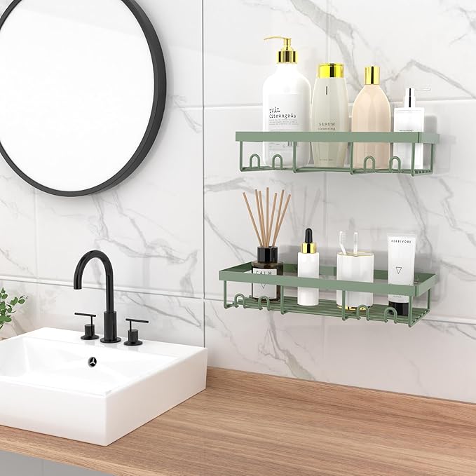 Moforoco Shower Caddy Shelf Organizer Rack, Self Adhesive Black Bathroom Shelves Basket, Home Farmhouse Wall Inside Organization and Storage Decor Rv Accessories, First Camper Apartment Essentials