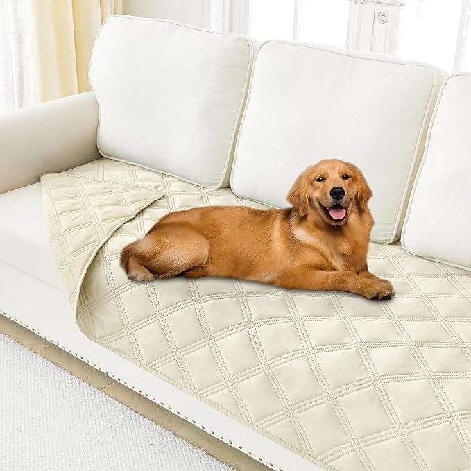Smiry Waterproof Dog Bed Cover Blanket 40x80, Soft Reversible Pet Blanket, Washable Leakproof Cats Dogs Couch Cover for Sofa, Couch, Furniture, Beige/Beige