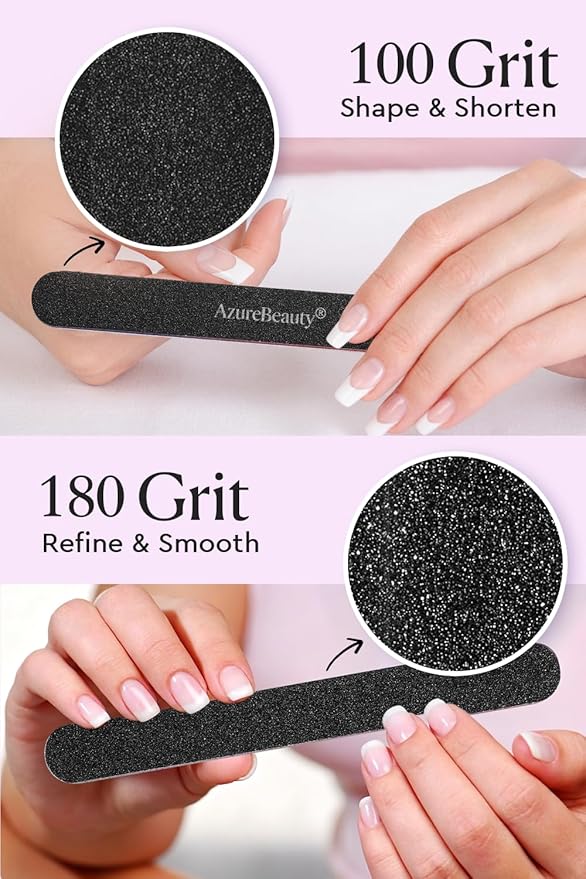 AZUREBEAUTY Nail Files and Buffers, Professional Nail Supplies, Nail Files for Natural Nails, Rectangular Nail Buffer Block for Polishing Filing, and Nail Care, 100/180 Grit 12 pcs Manicure Tools Kit