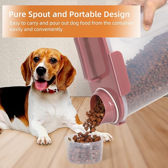 5Lbs Airtight Cat Dog Food Storage Container with Upgraded Large Nozzle BPA-Free, Pet Food Storage Containers for Rice, Grain, Pet Food, Flour, Dog Treat Storage (Pink×2, 5L-2pack)