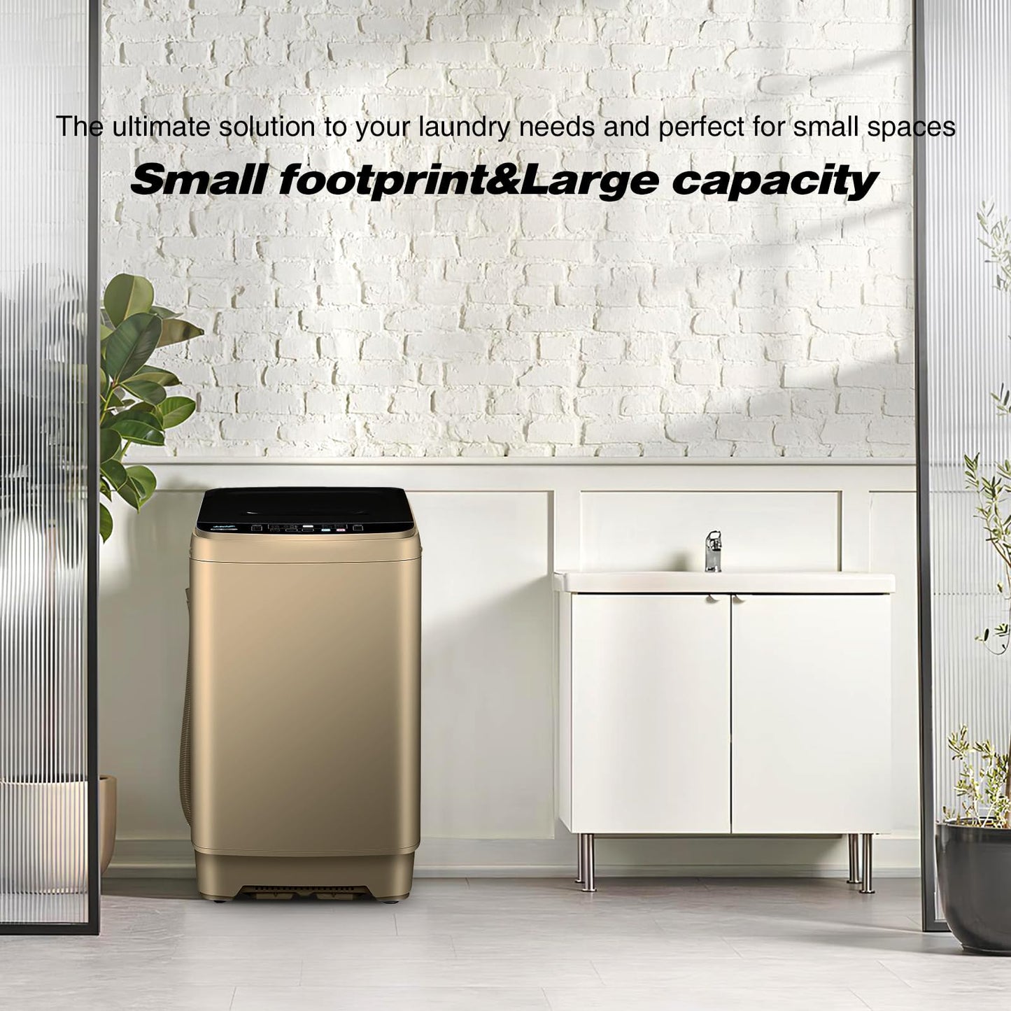 BORCOLO Portable Washing Machine, 17.7lbs Full-Automatic Small Washing Machine for Apartment, 10 Wash Programs with Drain Hose Dorm Size Portable Washer for RV, Home, College, Gold
